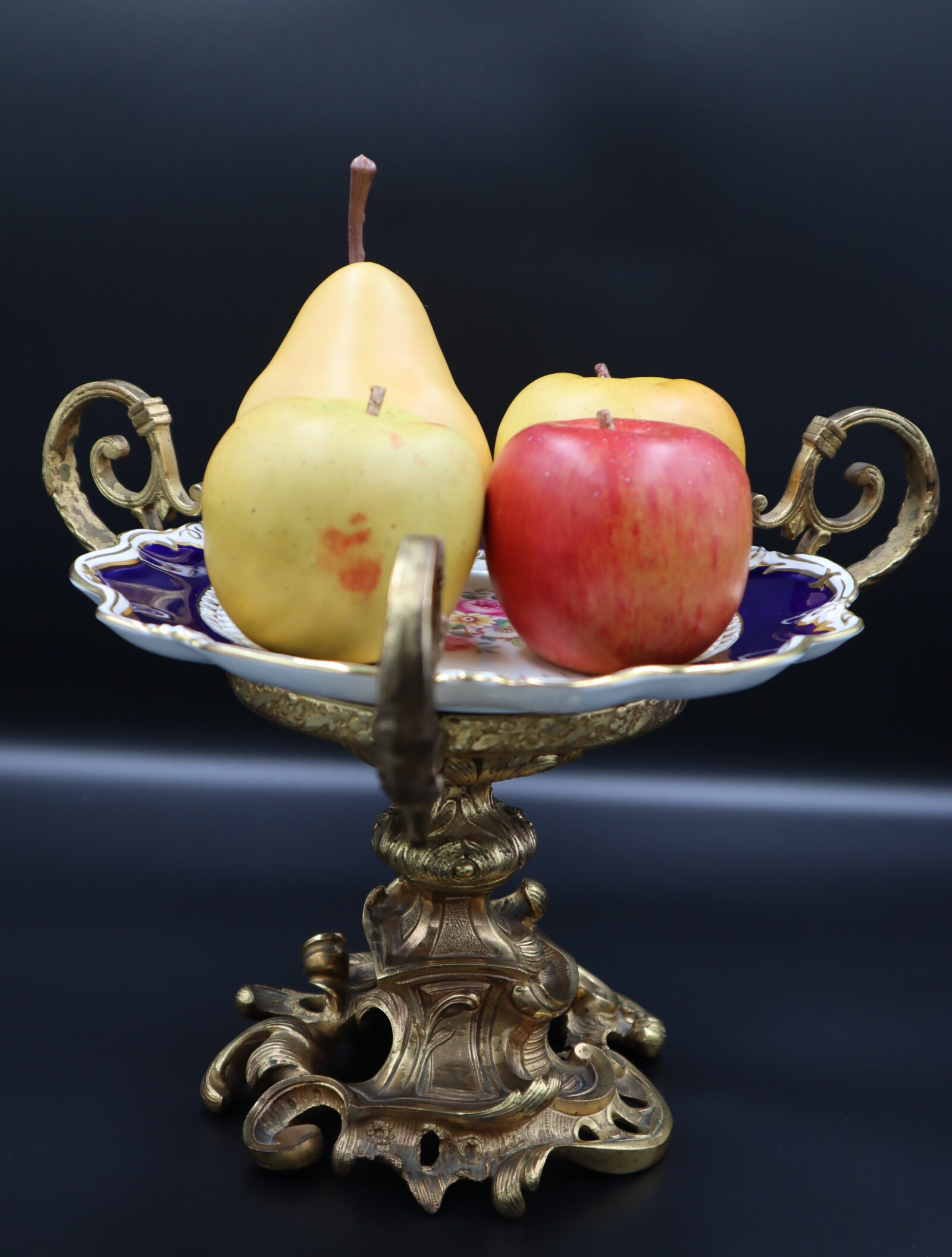 Coalport fruit plate and brass gilted stand