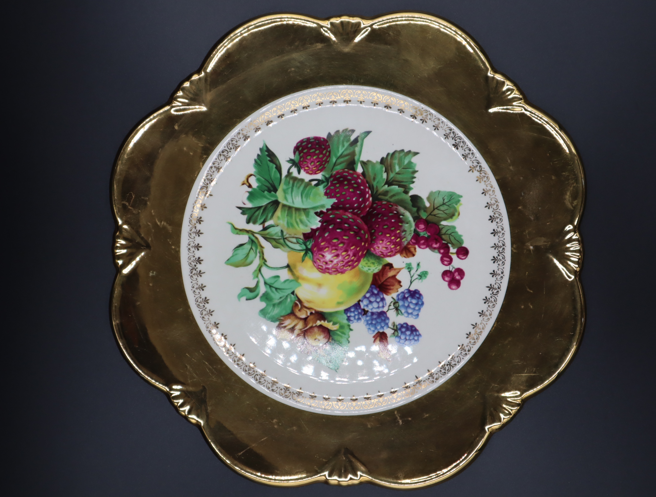Royal Winton Grimwades Gold Gilted plate with fruit design